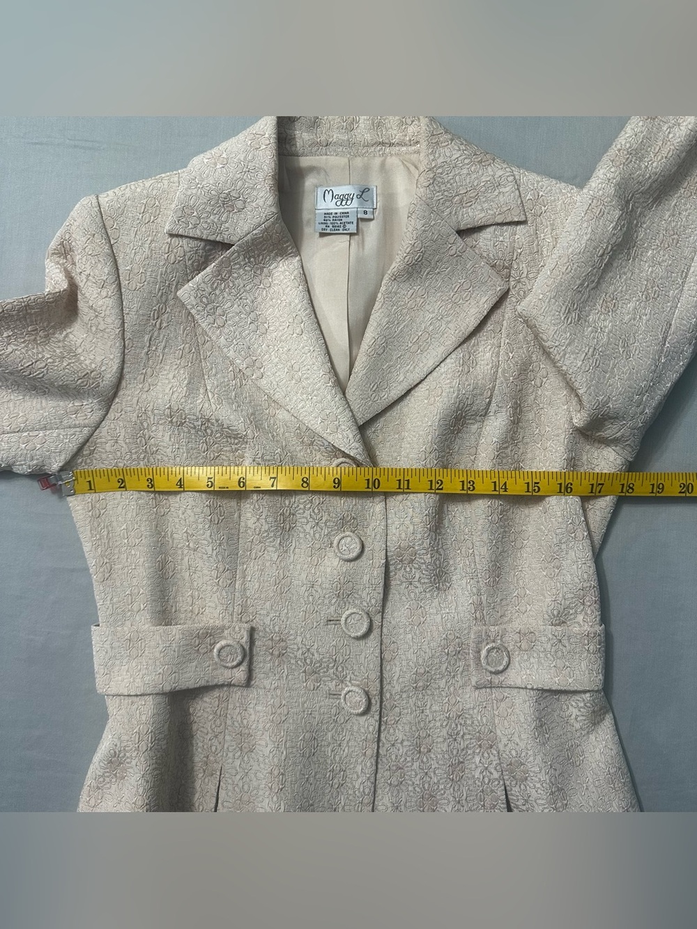 Maggy L Skirt Suit Size 8 Light Pink Floral Brocade Jacquard Blazer 2 Pc Set - Picture 7 of 15